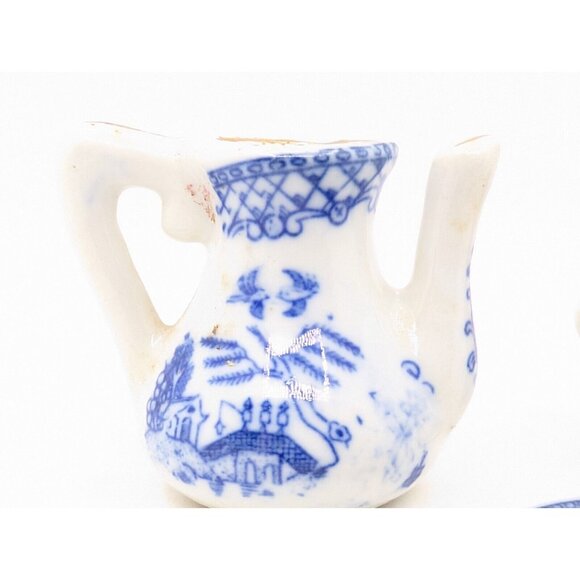 Vtg. Set 3 Miniature Blue Willow Tea Pot Plate & Sugar Blue White China READ - Picture 7 of 16